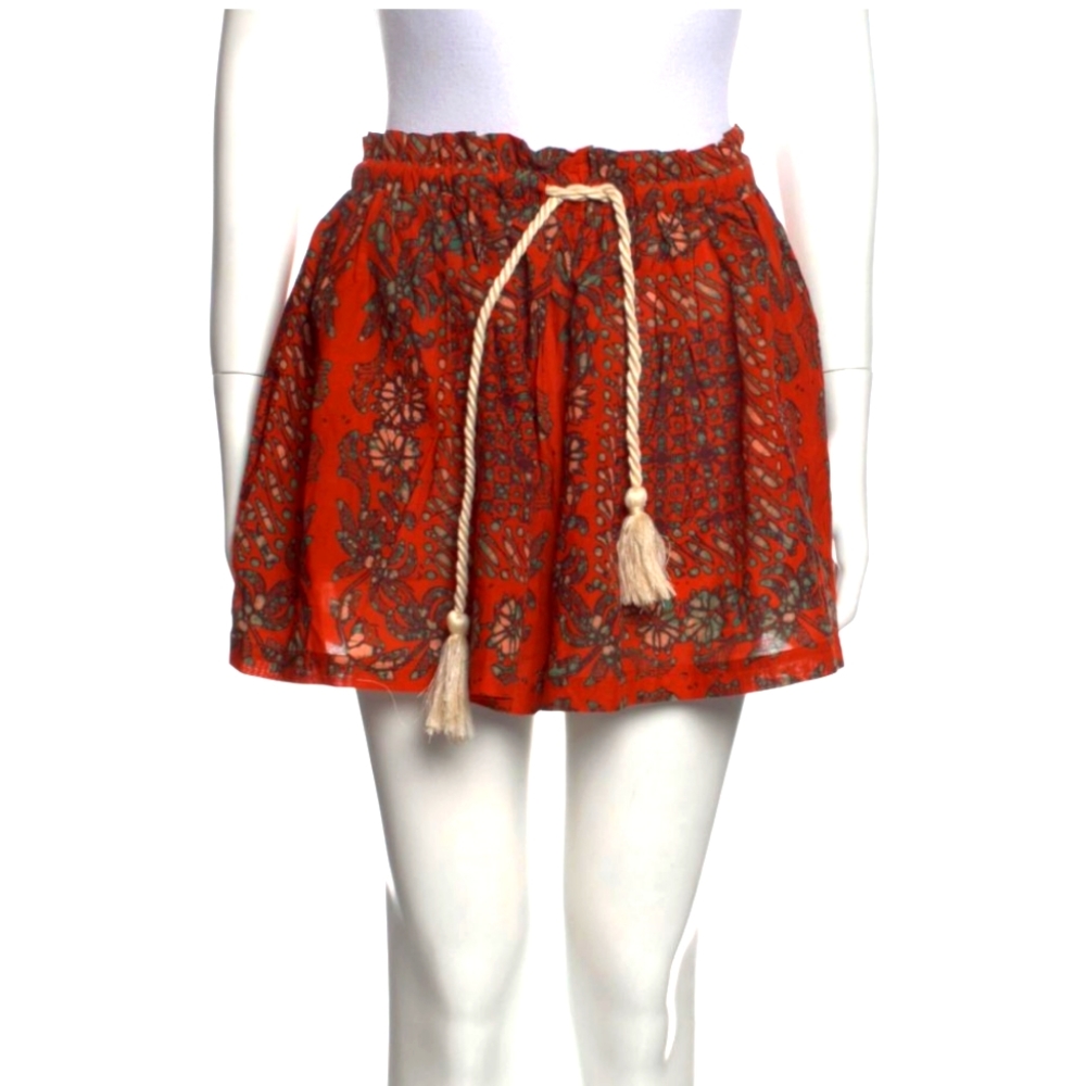 Ulla Johnson Red Floral Drawstring Mini Shorts